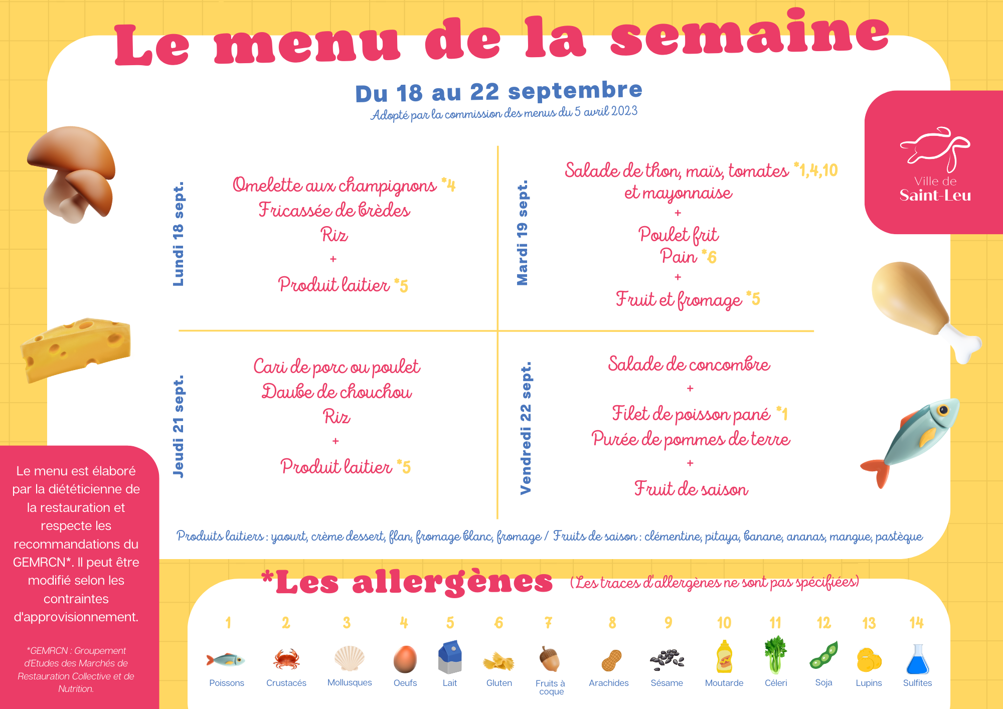 Restauration scolaire : menu du 18 au 22 septembre 2023